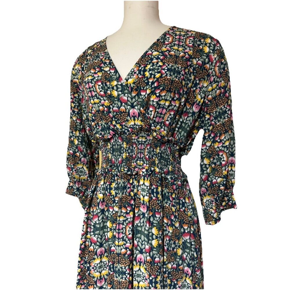 EVIE Green Floral Midi Dress Women’s size M Boho Festival Cottagecore - Picture 3 of 14
